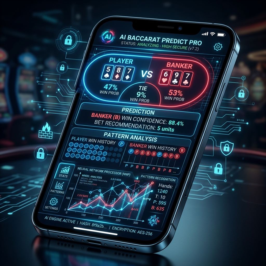 Giao diện công nghệ Neon của App AI Baccarat phân tích đỏ cầu xanh