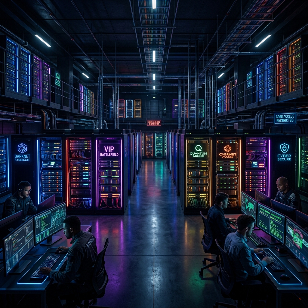 Bunker máy chủ siêu phân tích AI phía sau phông nền hỗ trợ